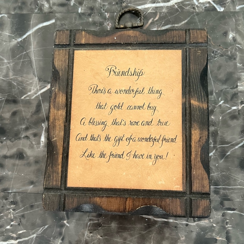 Vintage Rustic Wooden Friendship Wall Plaque - Script Poem